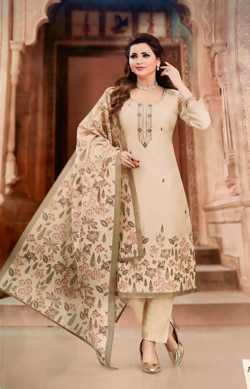 Shree Shanti Selection - Elegant Beige Printed Suit Set for Women
